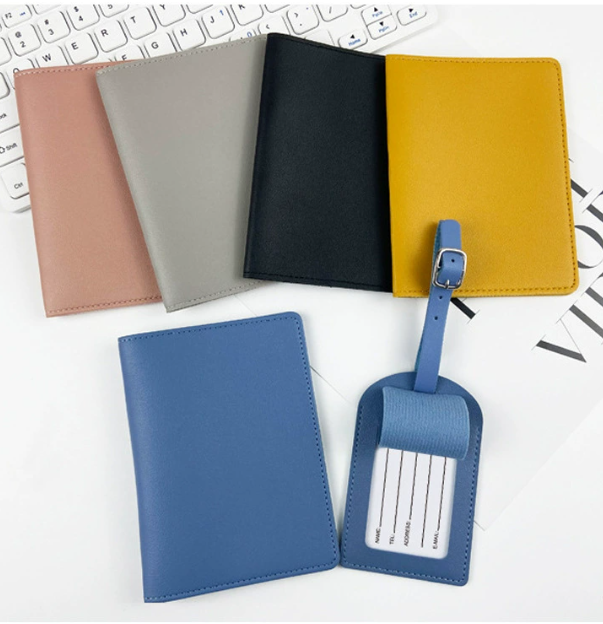 Free Monogrammed Initial Letters Gift Box Set Saffiano Leather Passport Holder Luggage Tag Passport Cover Travel Accessories 250121