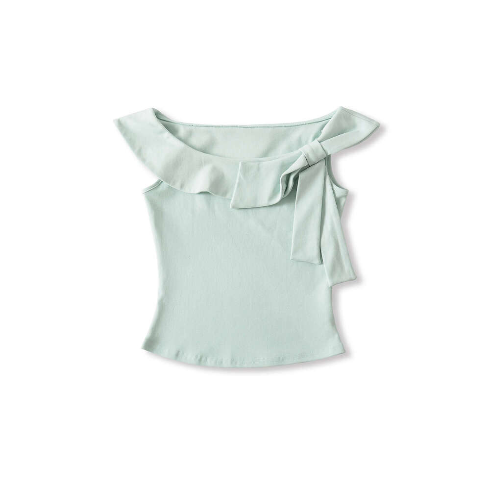 DHEssentials Summer New French Style Sweet Little Girl Three-Way Bowknot Off-Shoulder Short Sleeve T-Shirt
