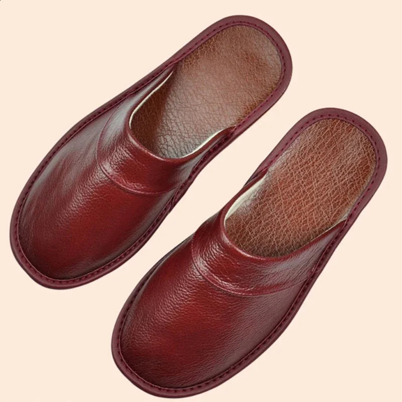 Cow Leather Slippers Unisex Big Sizes Linen Home Male Indoor House for Mens Slippers Women Man Slipper Soft Flat Shoes250906
