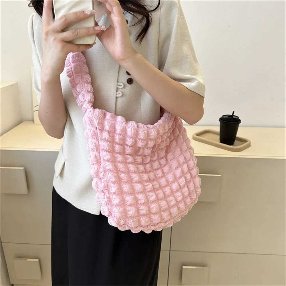 Crossbody Bag With Pleated Design Embroidered Plaid Shoulder Bag Underarm Bags Simple Large Capacity Quilted Tote Bags For Women W250911