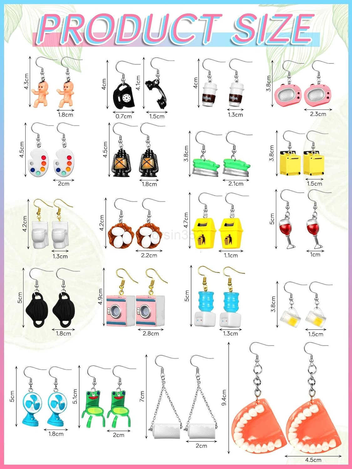 20 Pairs Cute Weird Earrings Funny Dangle Drop Earrings for Women Include Gummy Candy Bear Milk Goldfish Cartoon Fruits Flowers Animals for BirthdayW2