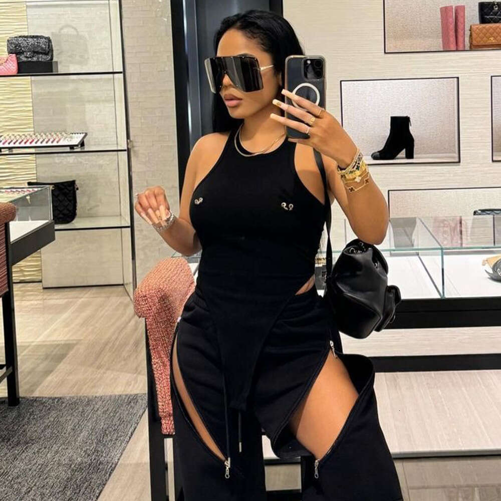 Trendy Summer Women's New Sexy Hot Girl Round Neck Hollow Out Crotchless Three-Dimensional Designer Shoe Decorated One-Piece Top