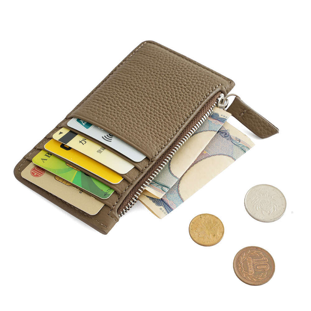 Women's Genuine Leather Card Holder Ultra-thin Compact Japanese and Korean Style Multi-card Slot Small Wallet Top Layer Cowhide Zipper Coin Purse