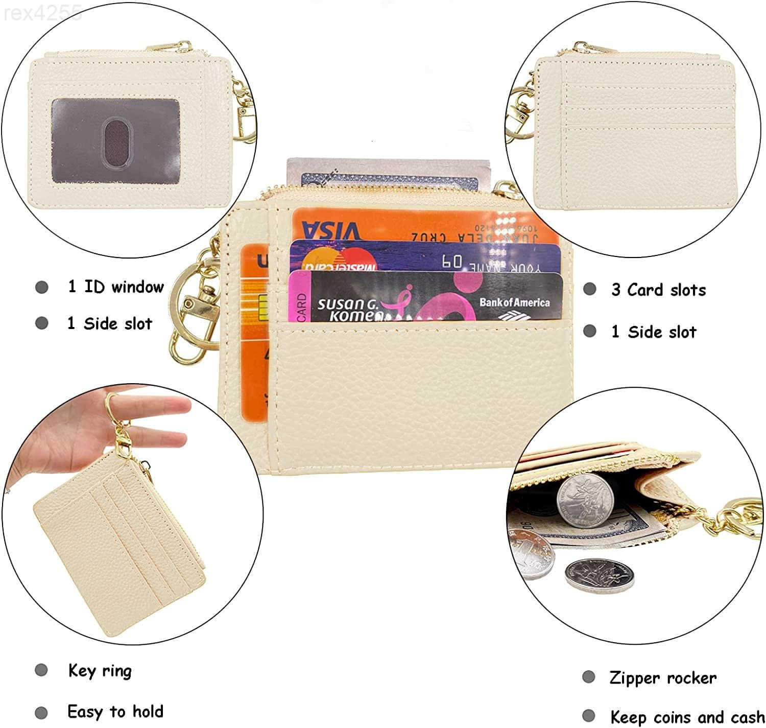 Slim RFID Credit Card Holder for Women Mini Front Pocket Wallet Purse With KeychainW250911