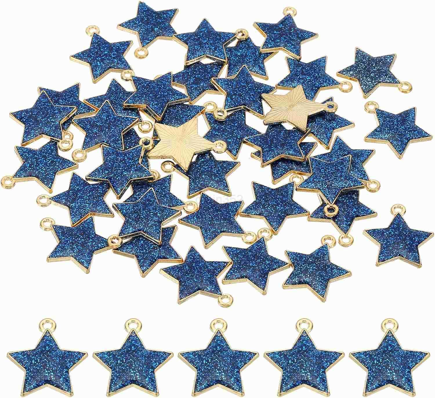 40pcs Star Charm Pentagram Charm Pendants Small Bulk Resin Glitters for Jewelry Making s EarringsW250911