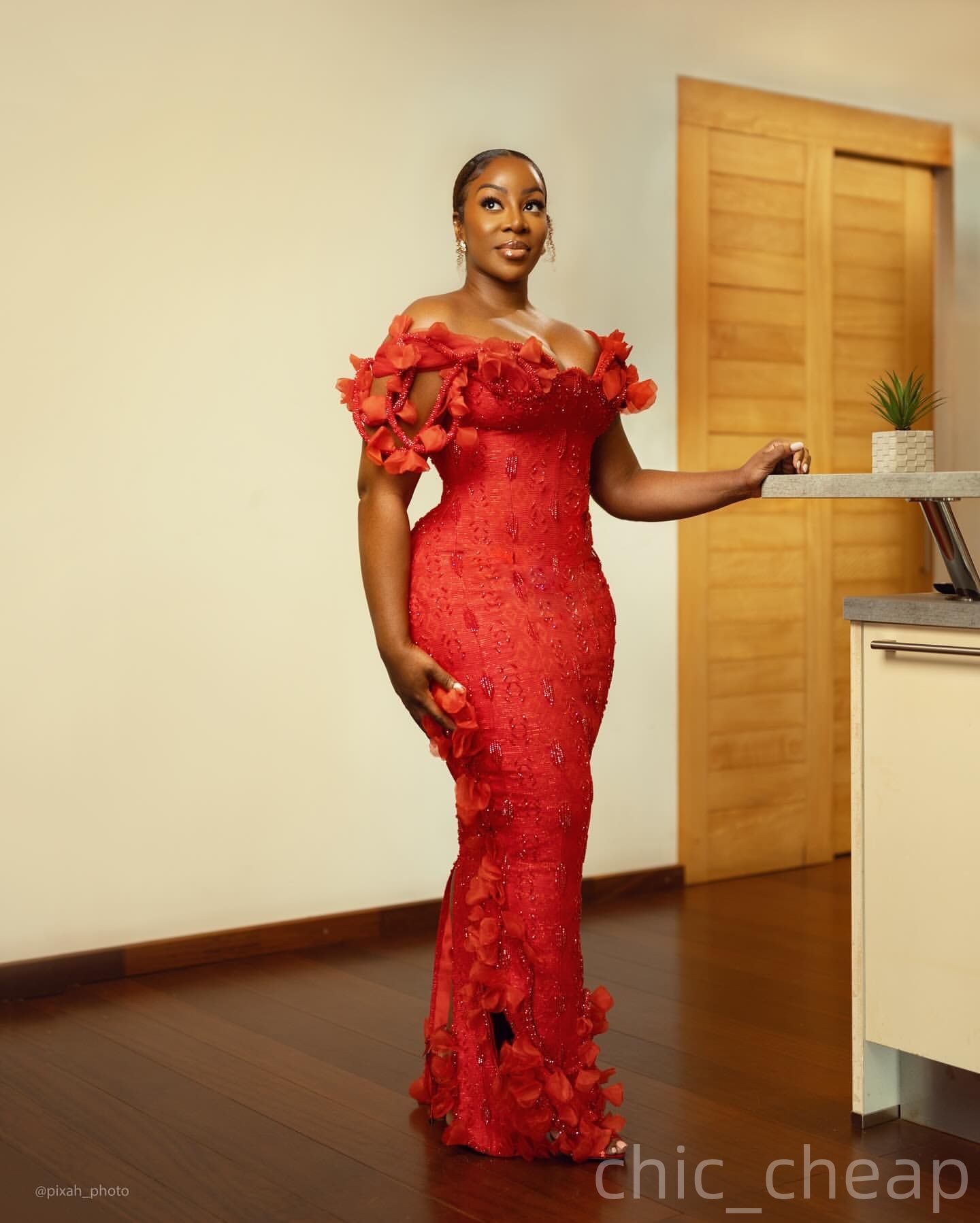 African Sheath Red Prom Dresses 2025 Beaded Flowers Off Shoulder Evening Formal Party Second Birthday Engagement Gowns Plus Size Dress For Special Occ