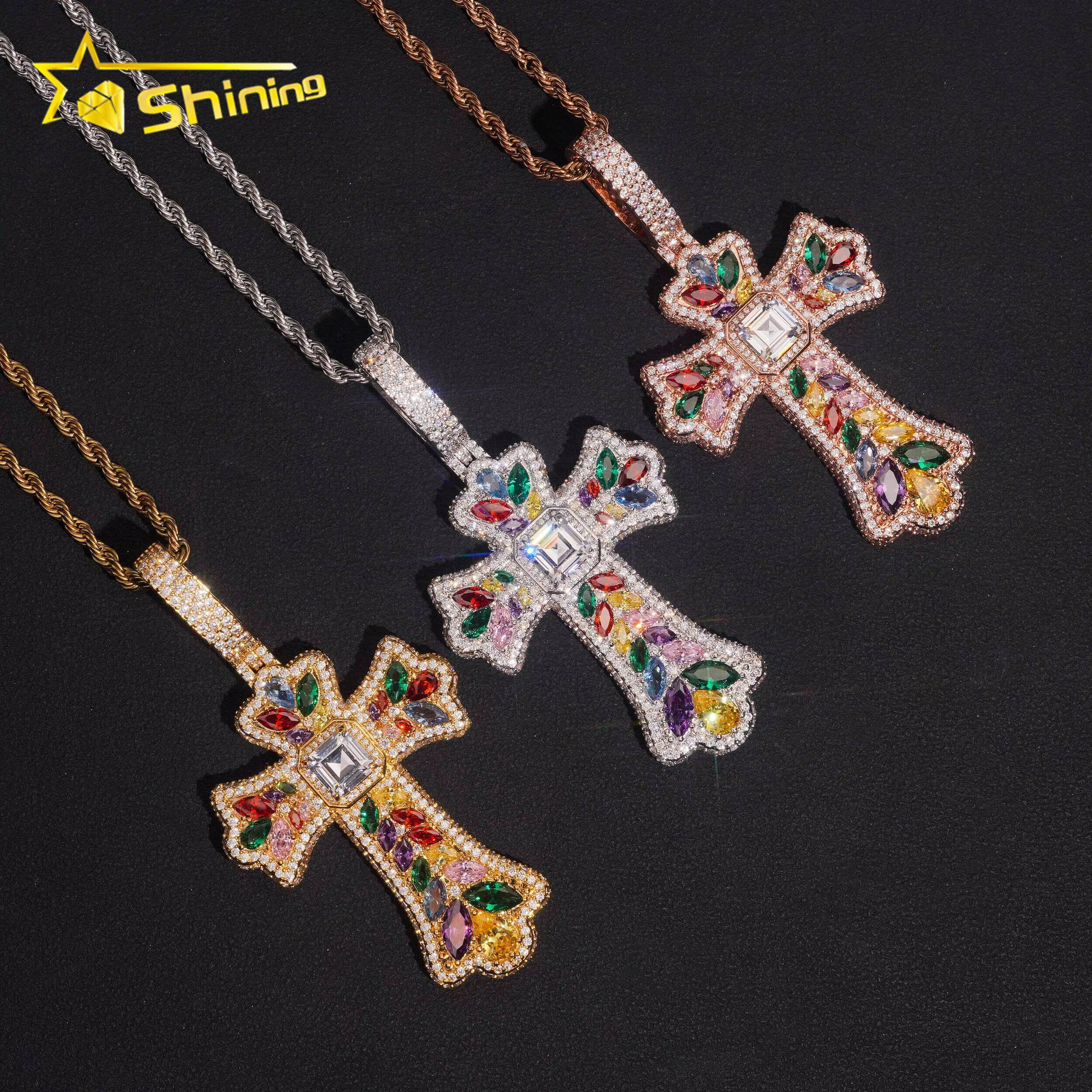 Fashion Hip Hop Pendant Jewelry Men Women Brass Iced Out Moissanite Diamond Cross Pendant Necklace Daily Wear