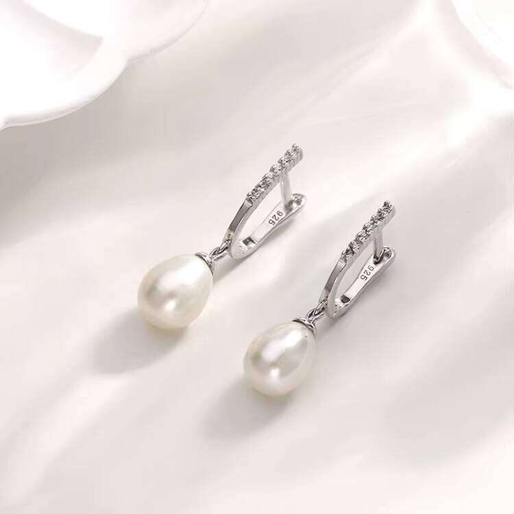 Wholesale Fashion Zircon Moissanite Women Ladies Sterling Sier Fresh Water Pearls Freshwater Pearl Dangle Drop Earrings
