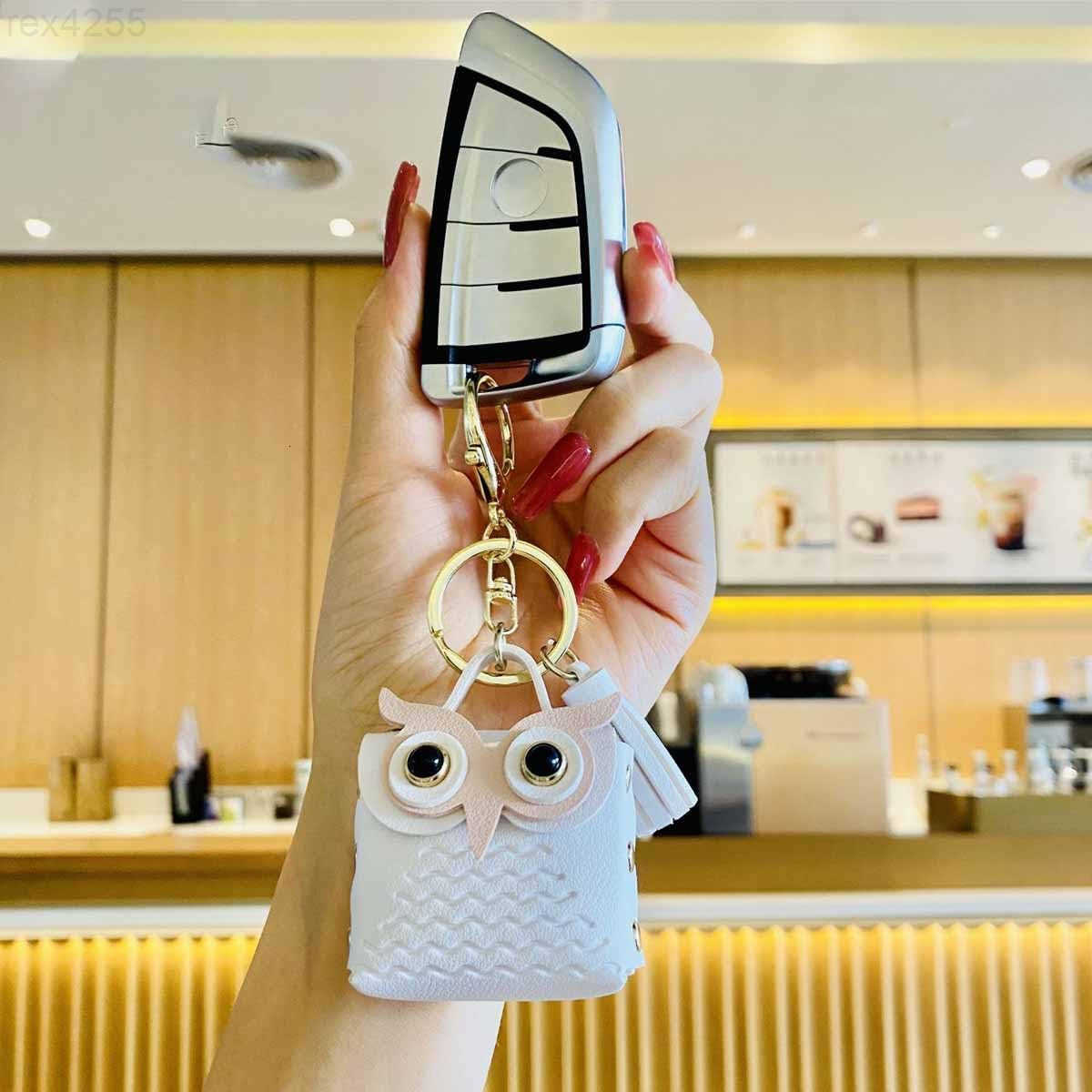 4 PCS Owl Mini Backpack Keychain PU Leather Owl Key Chain Cute Tassel Keyring Metal Snap Button Change Wallet Bags for Women Girl Small Cosmetic Bag D