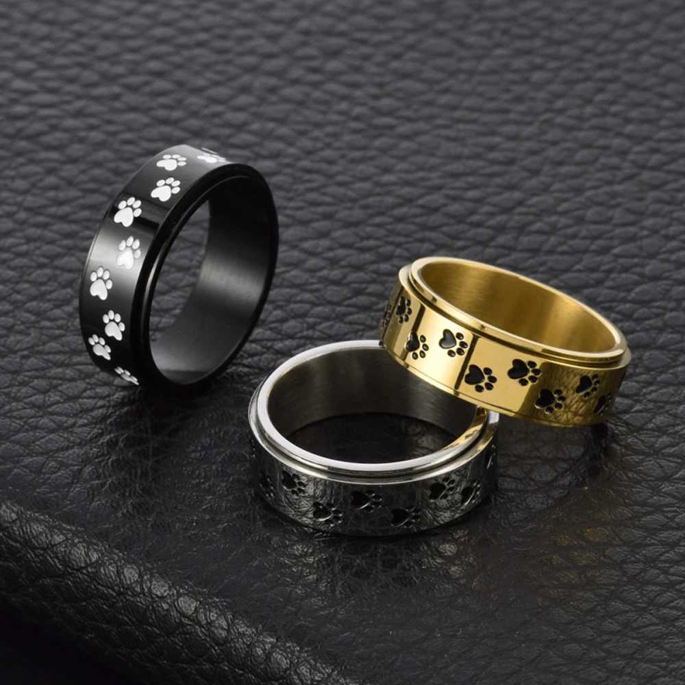 Titanium Steel Rotating Dog Paw Ring for Men Punk Gothic Adjustable 8MM Wide Band Unique Mechanical Jewelry Gift for Him W250911