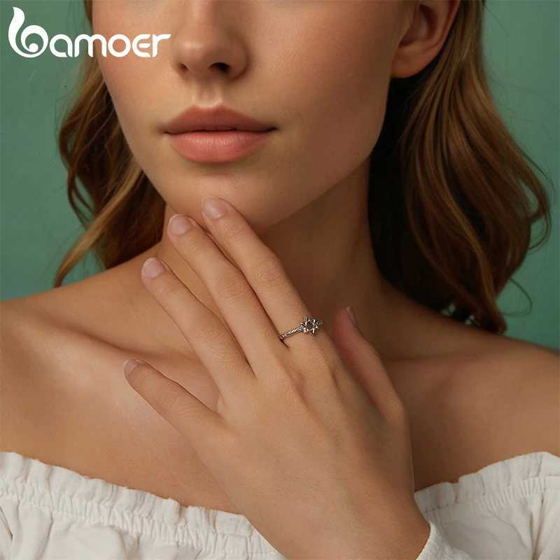 BAMOER 925 Sterling Silver Star of David Adjustable Ring Religous Retro Pattern Jewelry Christmas Birthday Gift for Women W250911