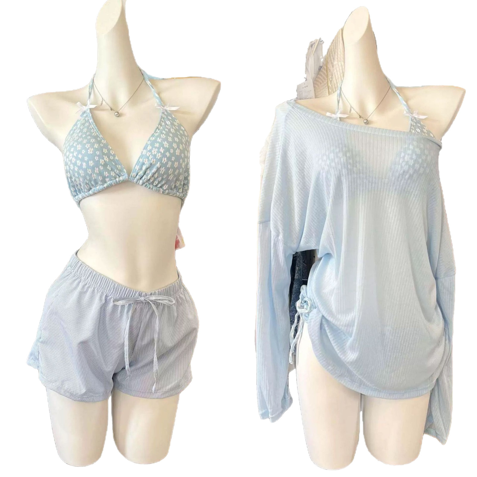 High-End Bikini Conservative Loose Sunscreen Cover-Up Korean Style Ins Hot Girl Vacation Swimwear Four-Piece Set Swimsuit for Women