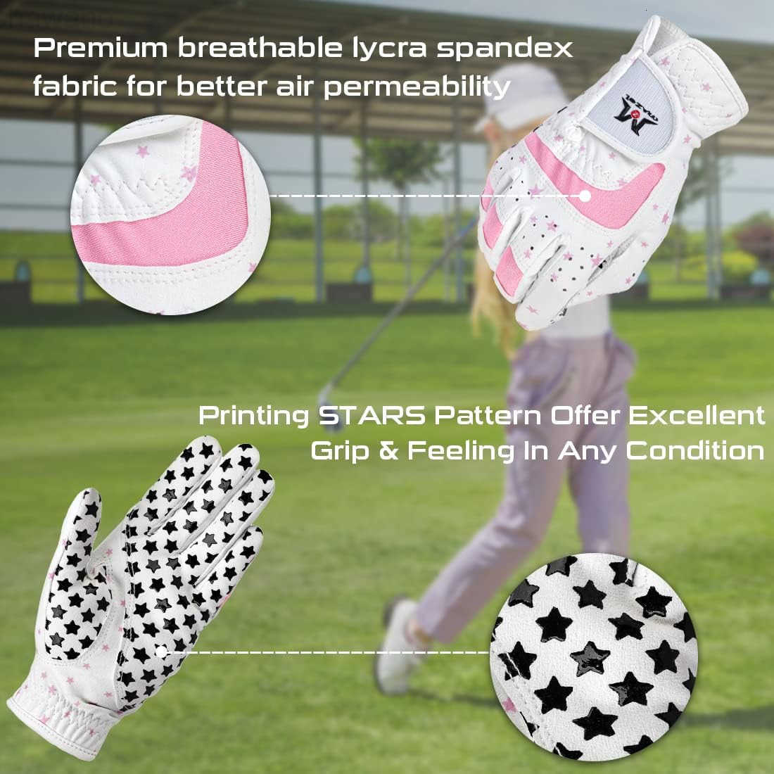 Kids Golf Gloves for Youth Toddler Boys Girls Right Left Hand 1 Pair Mircofiber Breathable Junior Golf Gloves White Red Pink Blue Black Stars ColorAge