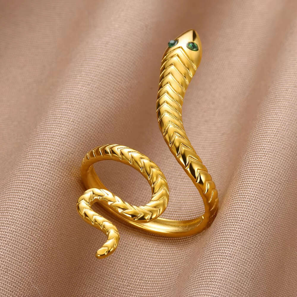 Stainless Steel Snake Gold Plated Open Ring Gothic Punk Style Animal Exaggerated Jewelry
