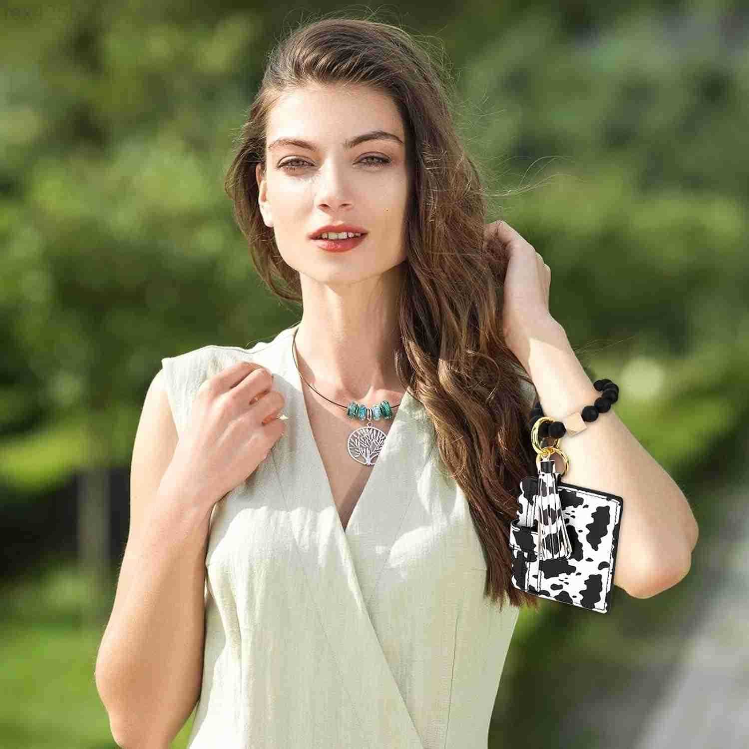 Keychain for Women Silicone Key Ring Bracelet Wristlet Wallet Bracelet Keychain Card Holder KeyringW250911
