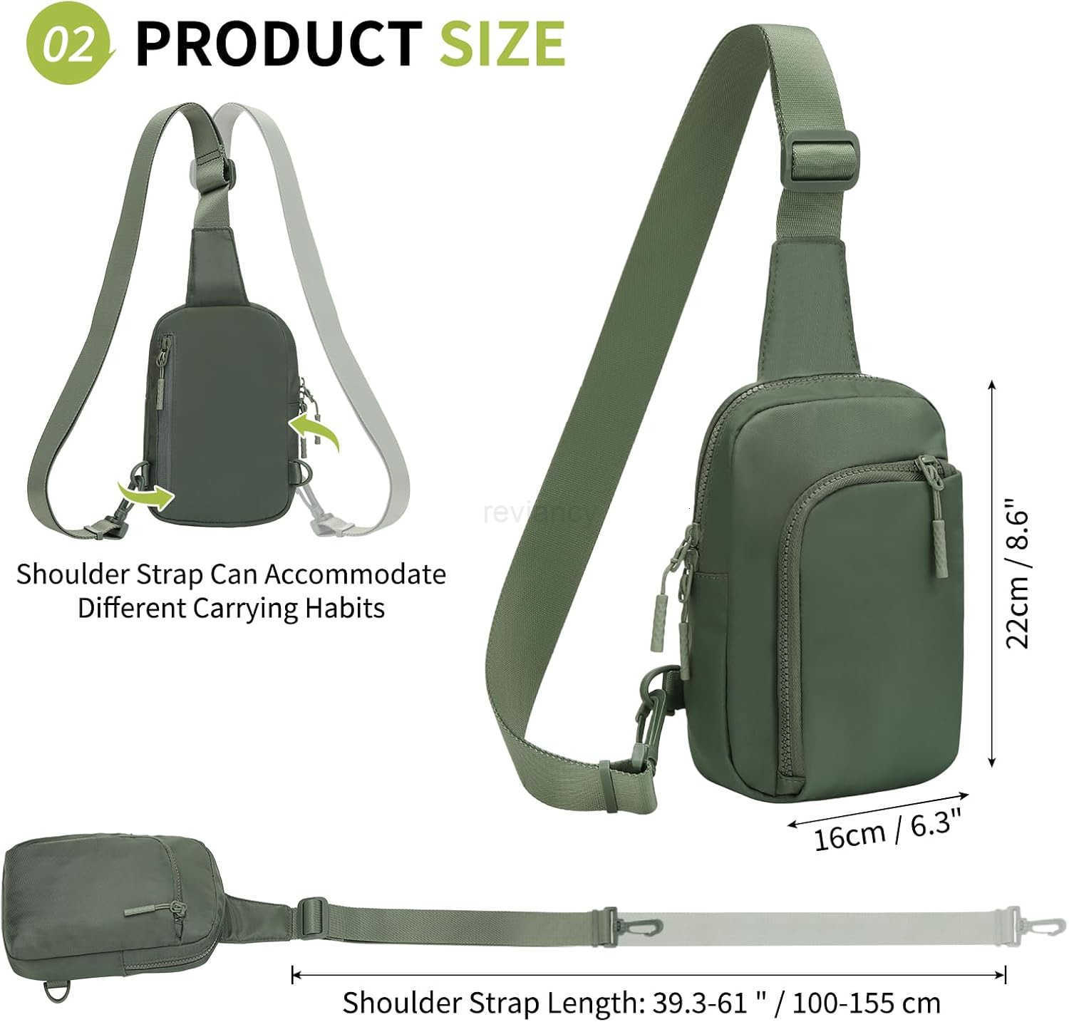 Mini Sling Bag for Men Women 75 Inch Small Anti Theft Crossbody Reversible Nylon Chest Bag Fanny Pack for Travel Running Hiking GreenW250911