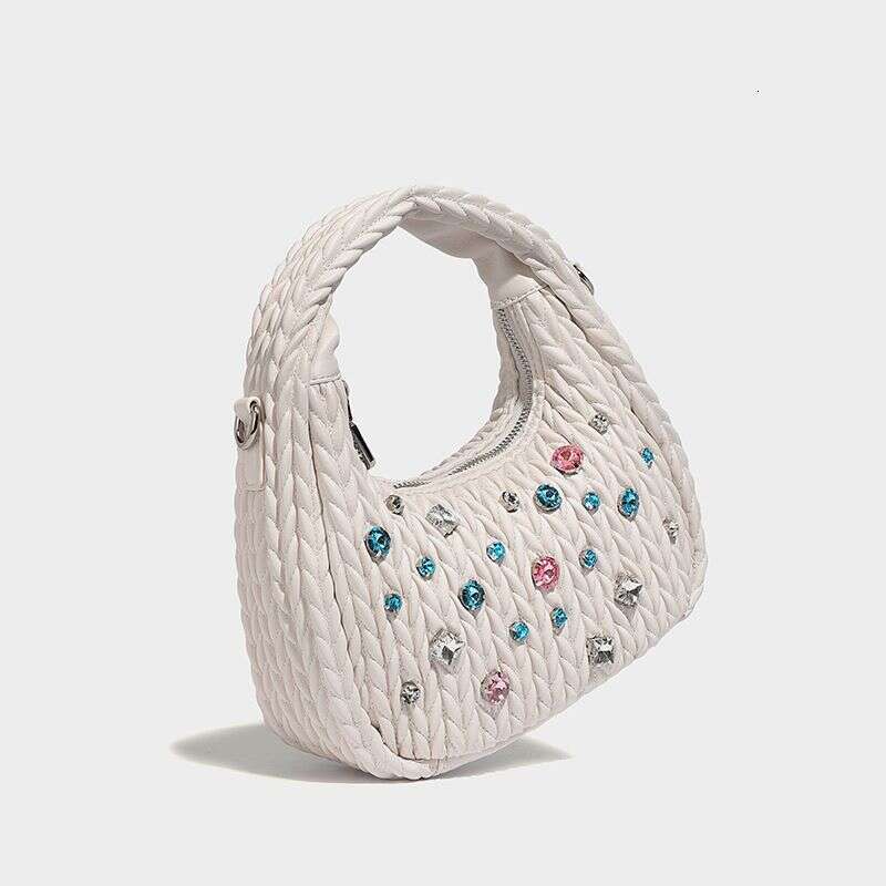 Niche Design Pleated Cloud New Brick Inlaid Handbag Versatile Shoulder Crossbody Crescent Bag