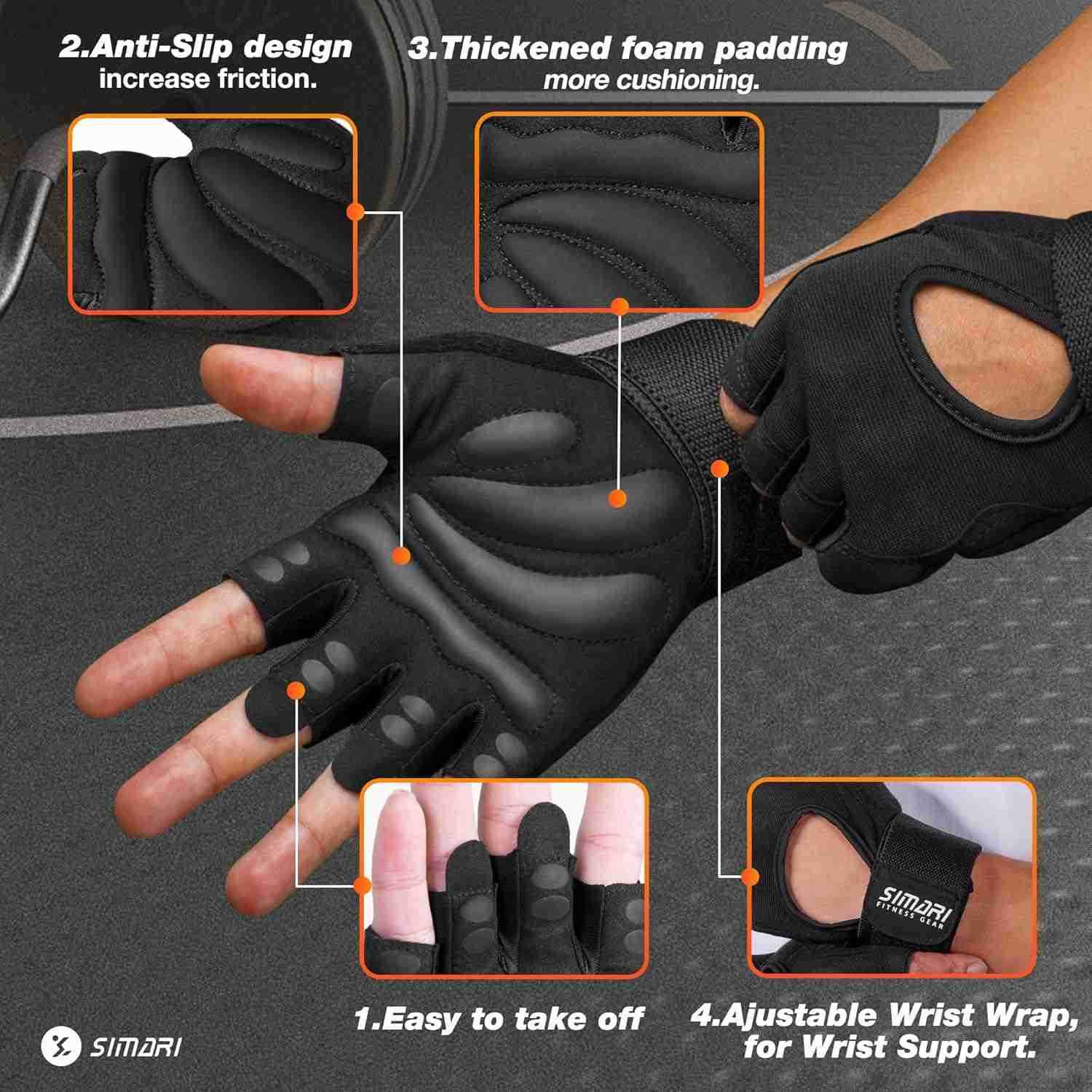 Breathable Workout Gloves for Men and Women Padded Weight Lifting Gloves with Great Grip Full Palm Protection for Gym Training Cycling Weightlifting E