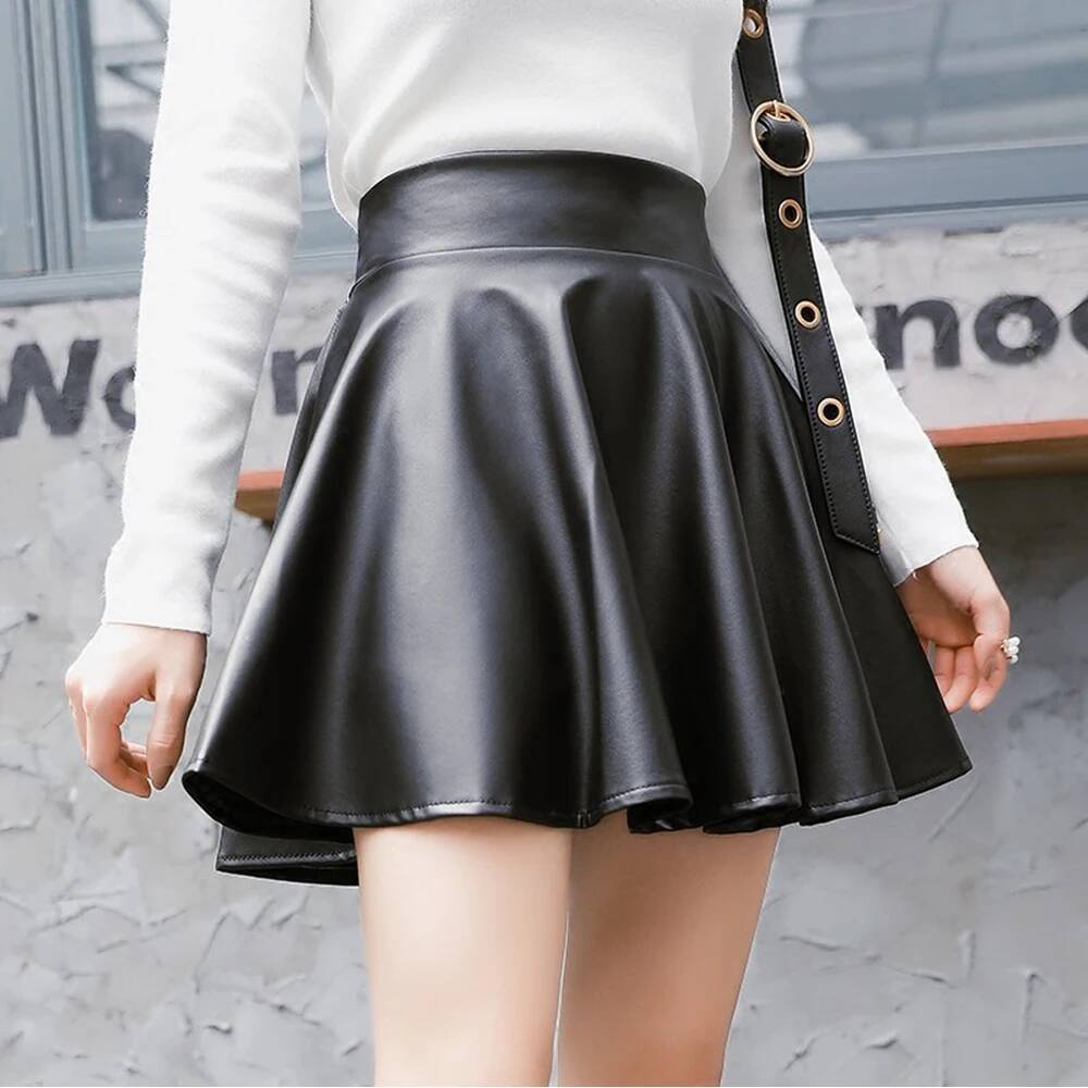 Women Faux Leather Skirts Elastic Mini High Waist Short Skirt Multipurpose For Skater Work Nightclub dongdumaoyi