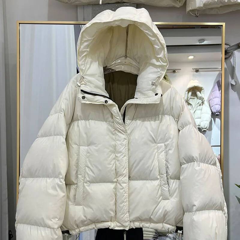 2025 New Winter Thickened Elegance Women Short Hooded Loose White Duck Solid Color Women's Down Jackets H552