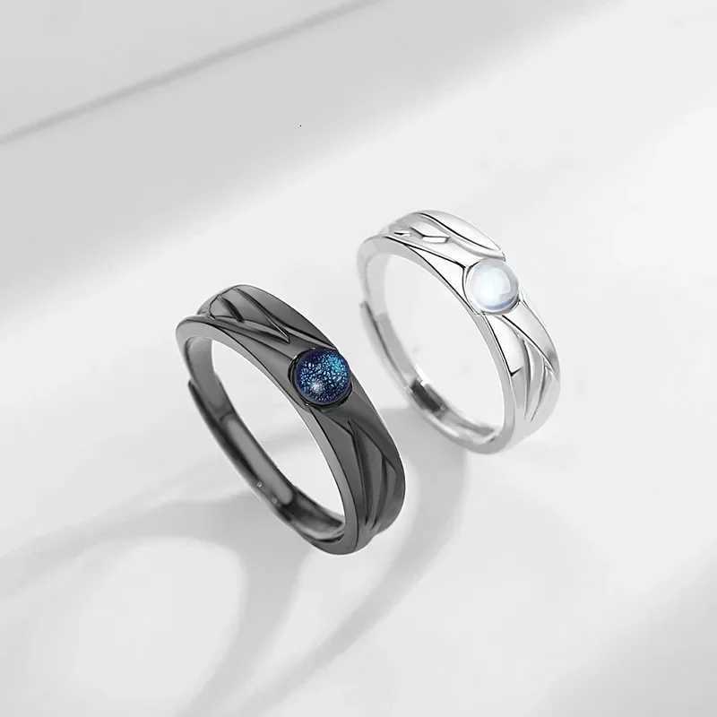 Creative Black White Couple Friendship Rings Open Adjustable Rings Set Vintage Moon Stone Minimalist Engagement Wedding Ring W250911