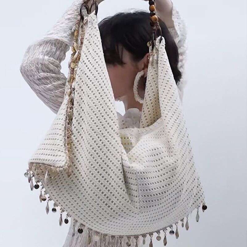 Niche Design Ladies Beaded Shoulder Strap Casual Style Large Capacity Shell Tassel Personalized Trend Bag