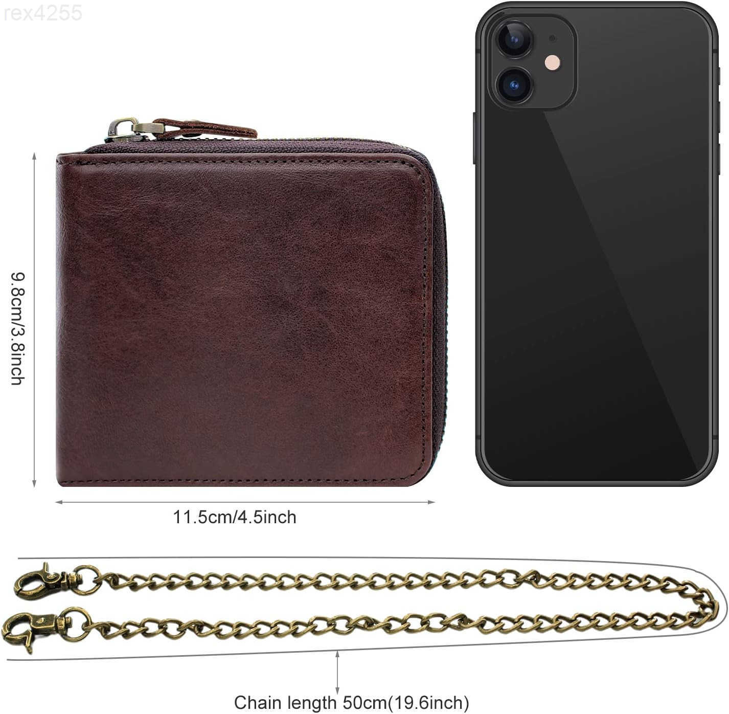 Real Leather RFID Blocking Bifold Wallets for Men Double Zipper Coin Pocket Purse with AntiTheft ChainW250911