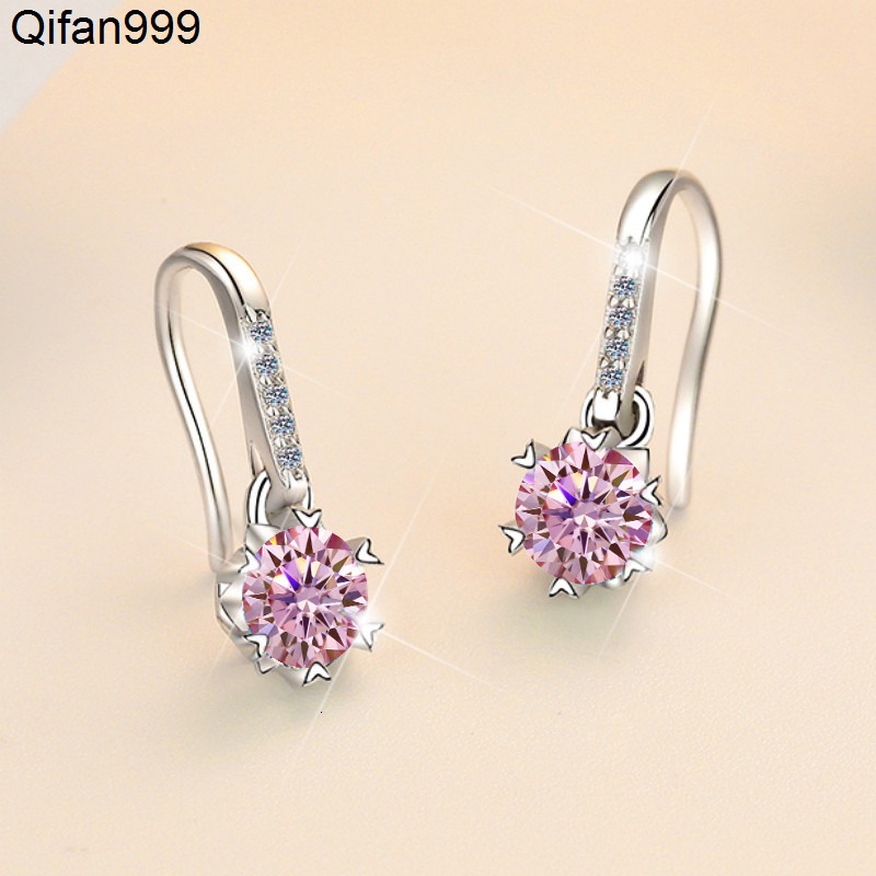 Fine Jewel Four Claws S925 Silver Design GRA Test Drill Pen 1205Ct Pink Color Moissanite Pendant Earrings of Ladies