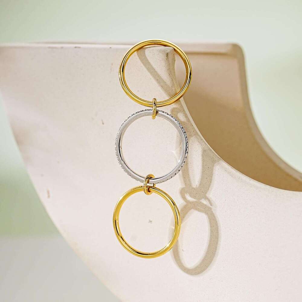 14K Plated Stackable Rings,3 CZ Cubic Zirconia Ring Set,Sier & Gold Stacking Rings, Multi-Link Connected,Statement Interlocking Band for Women, Hypoal