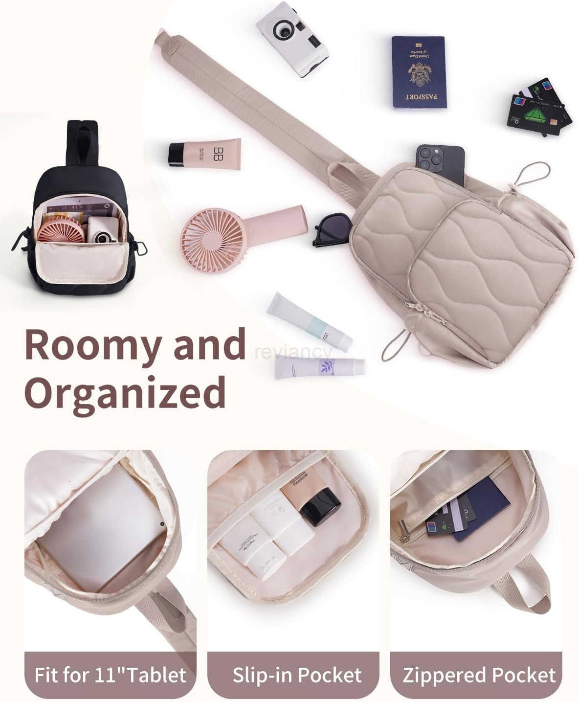 Nature Sling Bag for Women Lightweight Quilted Crossbody Bag Fits for 11 Tablet with Breathable Back Panel Anti Theft Pocket Padded Strap USB Charge P