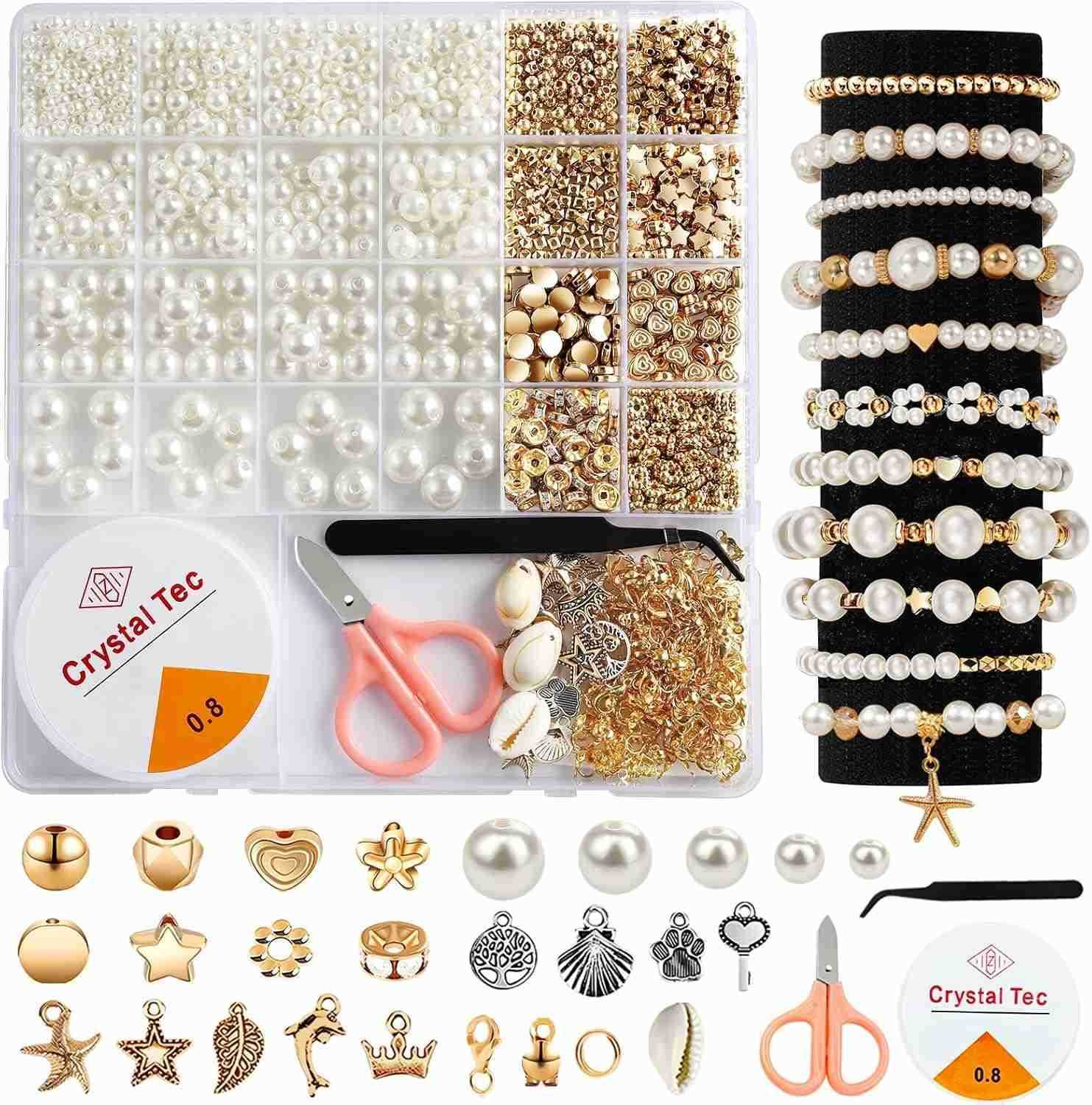 1200Pcs Pearl Beads for s Making Kit for Adults Kids Friendship Kits Jewelry Making Kit with String and Charms for Girls Teens DIY Pearls KiW250911