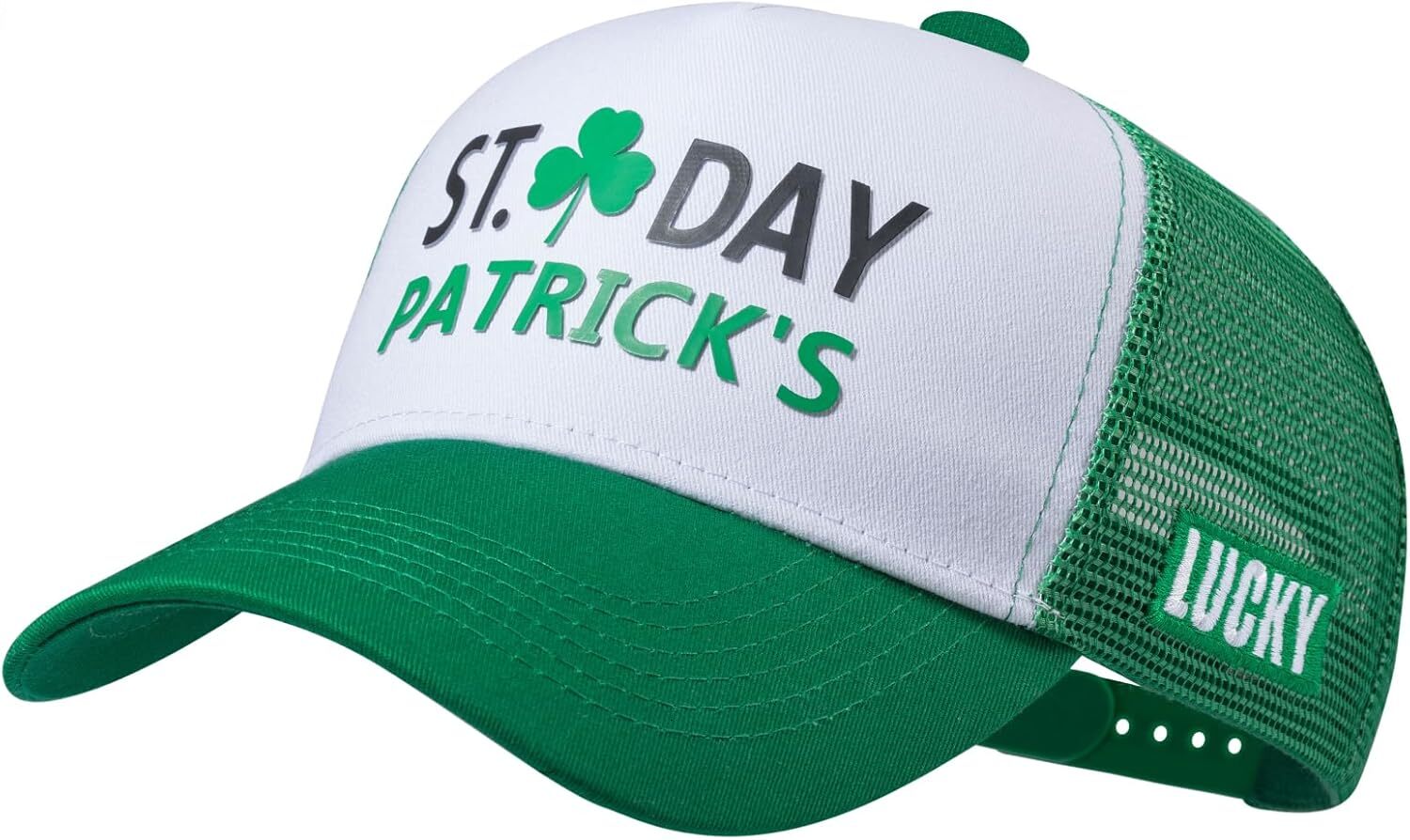 St. Patrick's Day Hat for Men & Women, Shamrock Green Baseball Cap, Lucky Clover Mesh Trucker Hats, Irish Accessories
