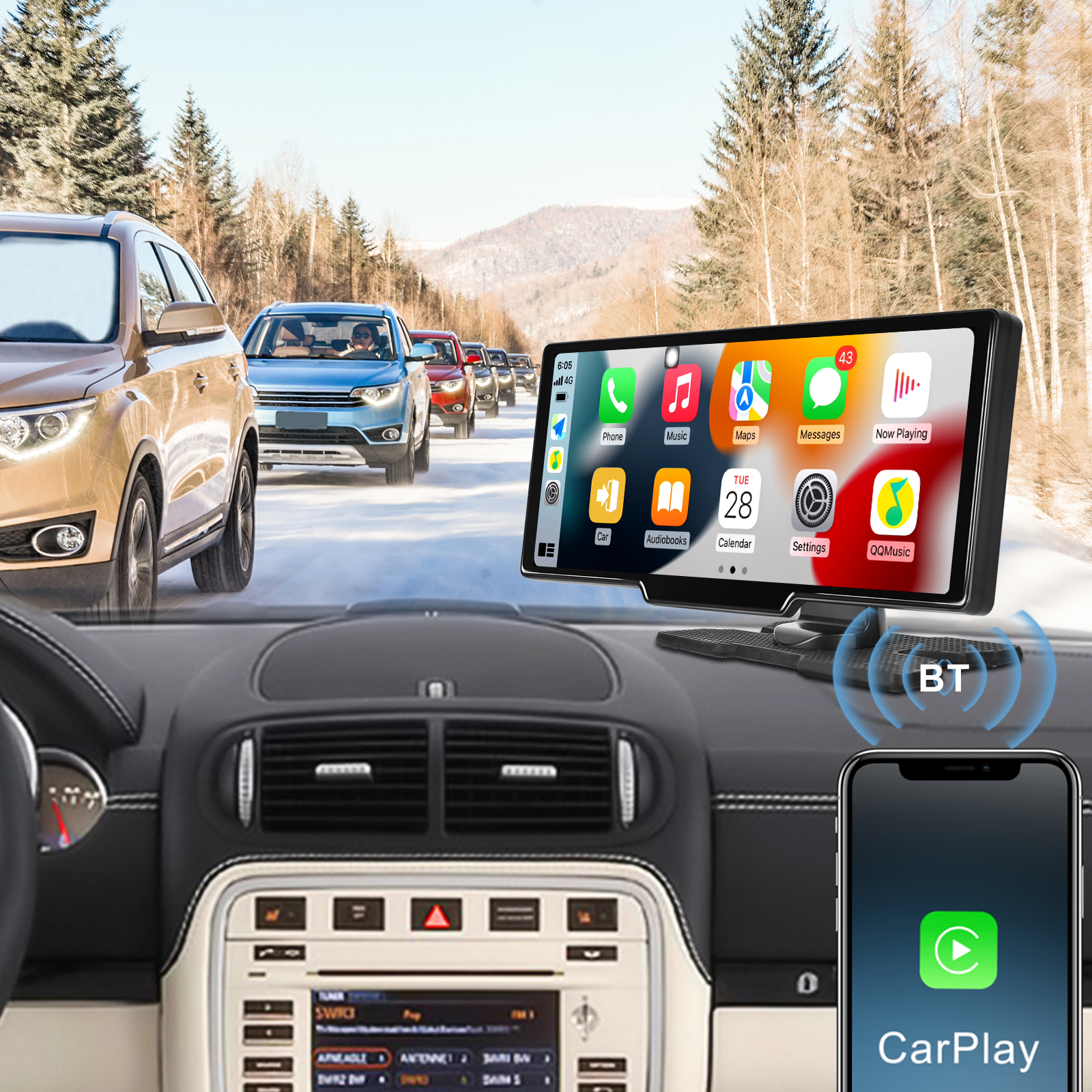 10'' Wireless CarPlay Android Auto Touch Screen, Plug & Play 1080P Android 13 HD Car Monitor WiFi BT TF Card Universal Fit for 99.9% Cars KO