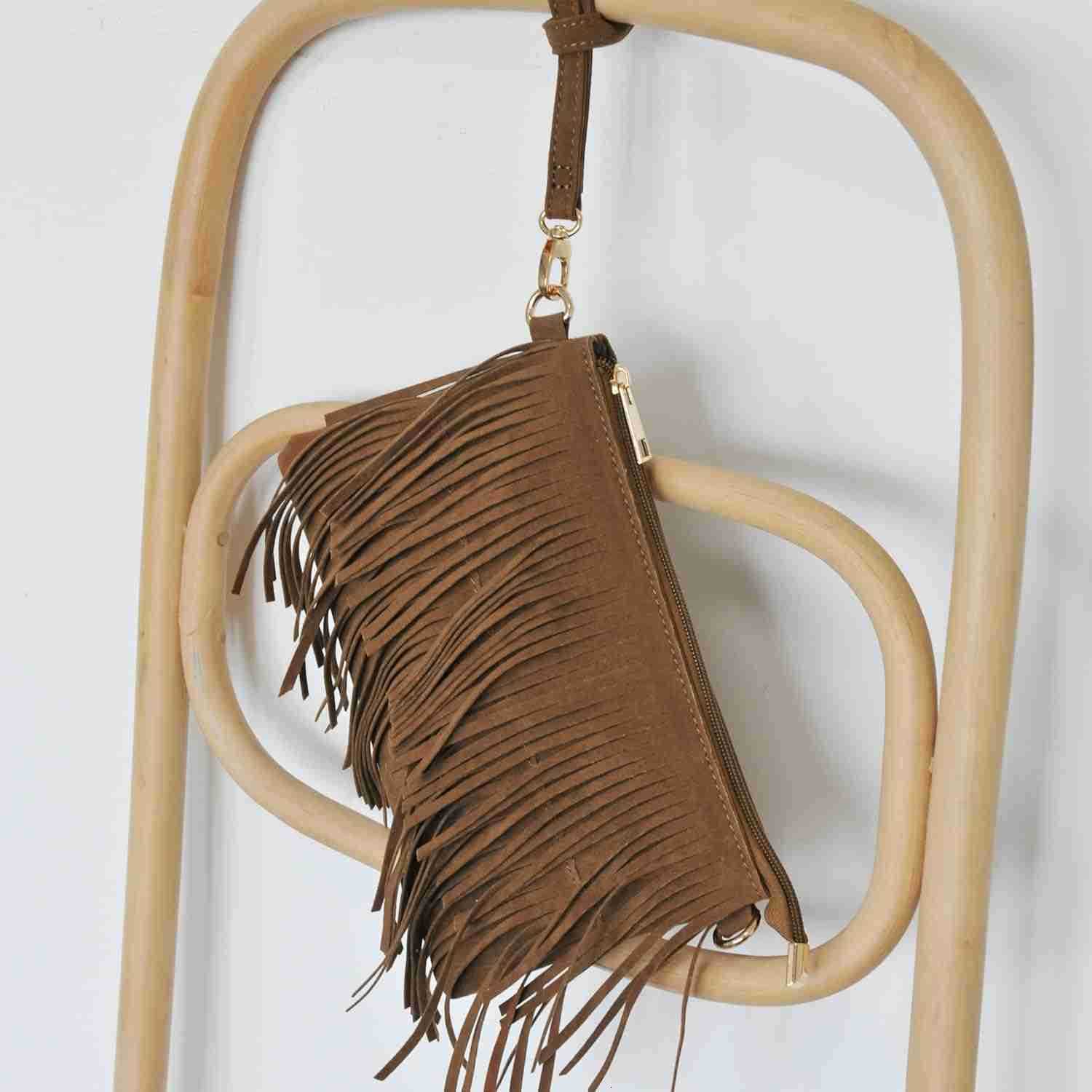 Fringe Cross Body Bag Womens Small Shoulder Bag Top Zip WristletW250911