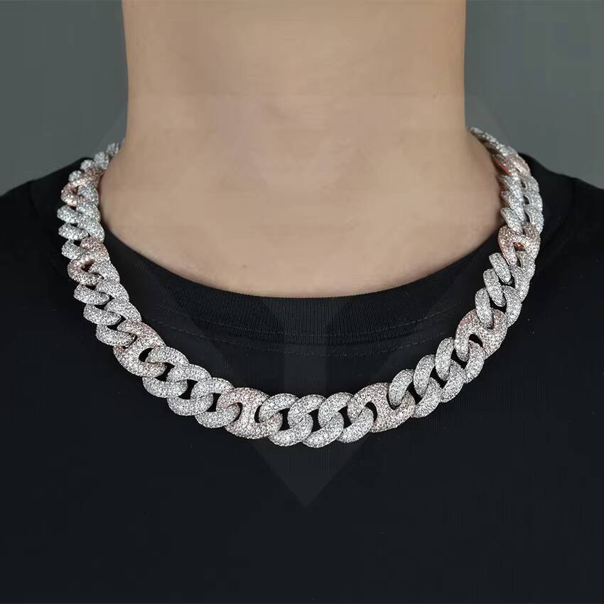 Wholesale 15mm Two Tone Mariner Cuban Link Chain Necklace Micro Pave CZ Moissanite Diamond Hip Hop Style for Wedding Gifts
