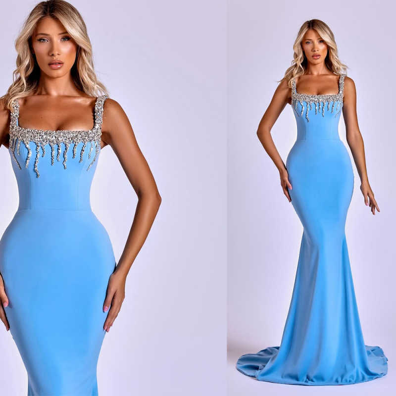 New Evening Dress Boat-Neck Mermaid Prom Gowns Shine Beads Satin Applique Prom Dress Sequined Robes De Mariee Size Customized vestido de novia L252083