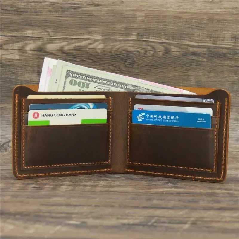 Mens Crazy Horse Leather Wallet Genuine Leather Wallet Card Bag Simple Retro European and American Style Mens Purse 2025 W250911