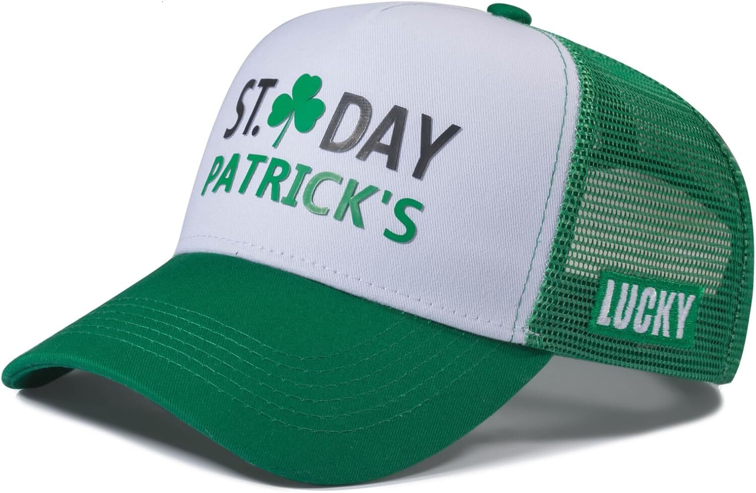 St. Patrick's Day Hat for Men & Women, Shamrock Green Baseball Cap, Lucky Clover Mesh Trucker Hats, Irish Accessories