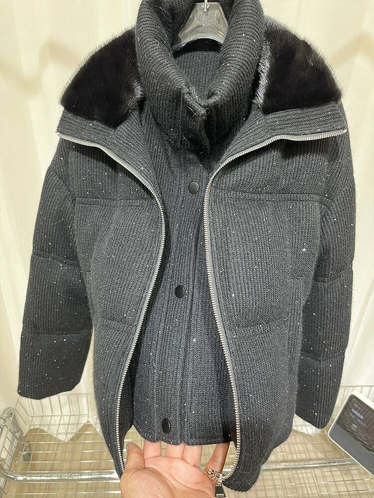 Fashion Women Winter Real Mink Fur Collar Natural Goose Down Jacket Puffer Jackets Thick Female Outwear Coat Hot Sale