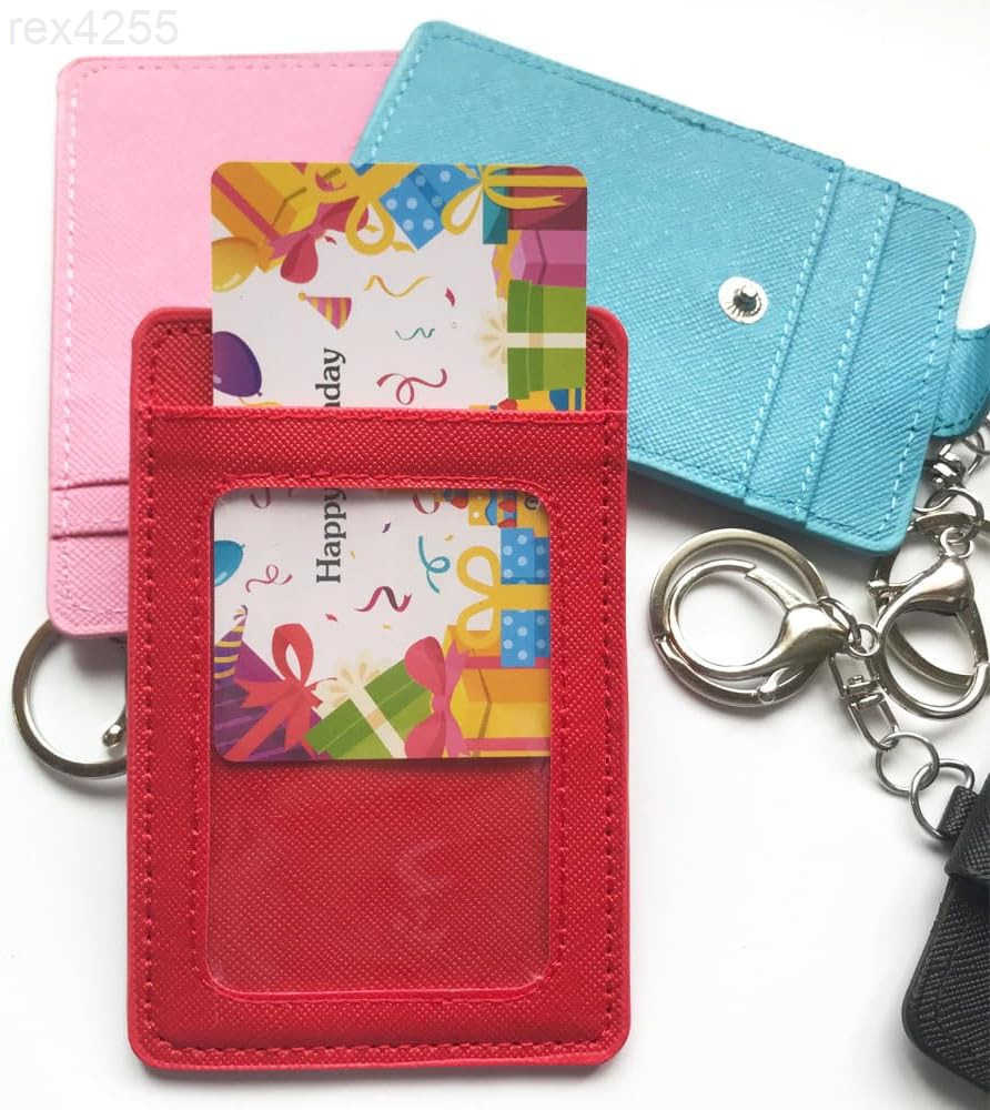 2 Pack Slim Credit Card Holder BackFront Pocket Purse Wallets Faux Leather ID Badge Holders for Carrying Keys Metro Cards with Metal ClaspsKey RingsW2