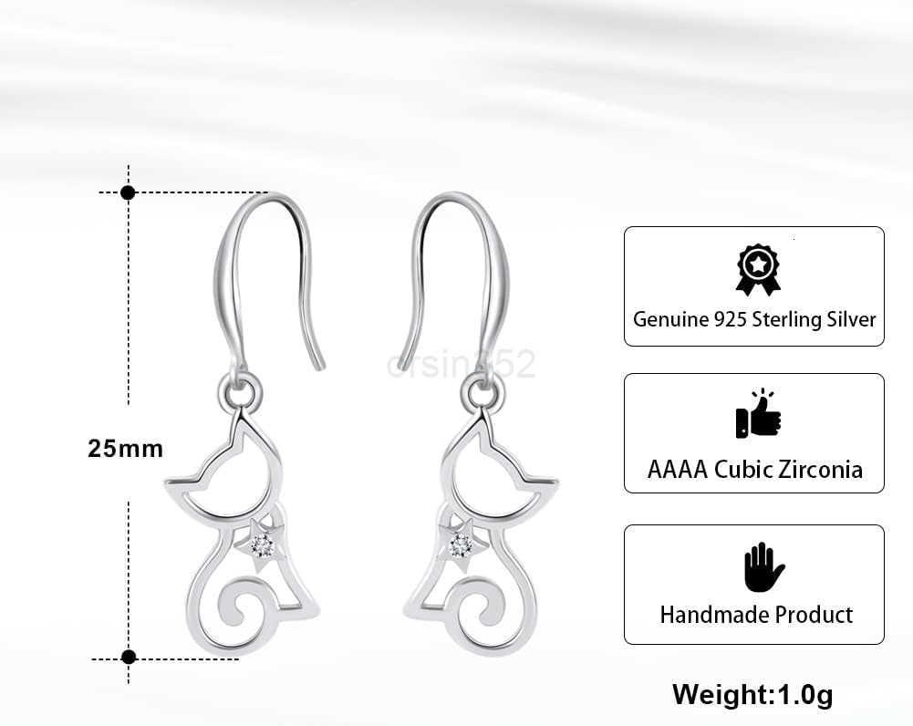 Dangle Earrings For Women by Ginger Lyne Clear Cubic Zirconia White Gold over Sterling Silver Pierced Kitty Ear Rings for Her Pet Lovers Fashion Jewel