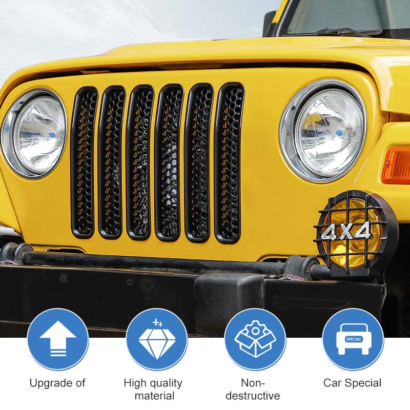 ABS Black Car Front Grille Trim Ring For Jeep Wrangler TJ 1997-2006 External Decorative Accessories