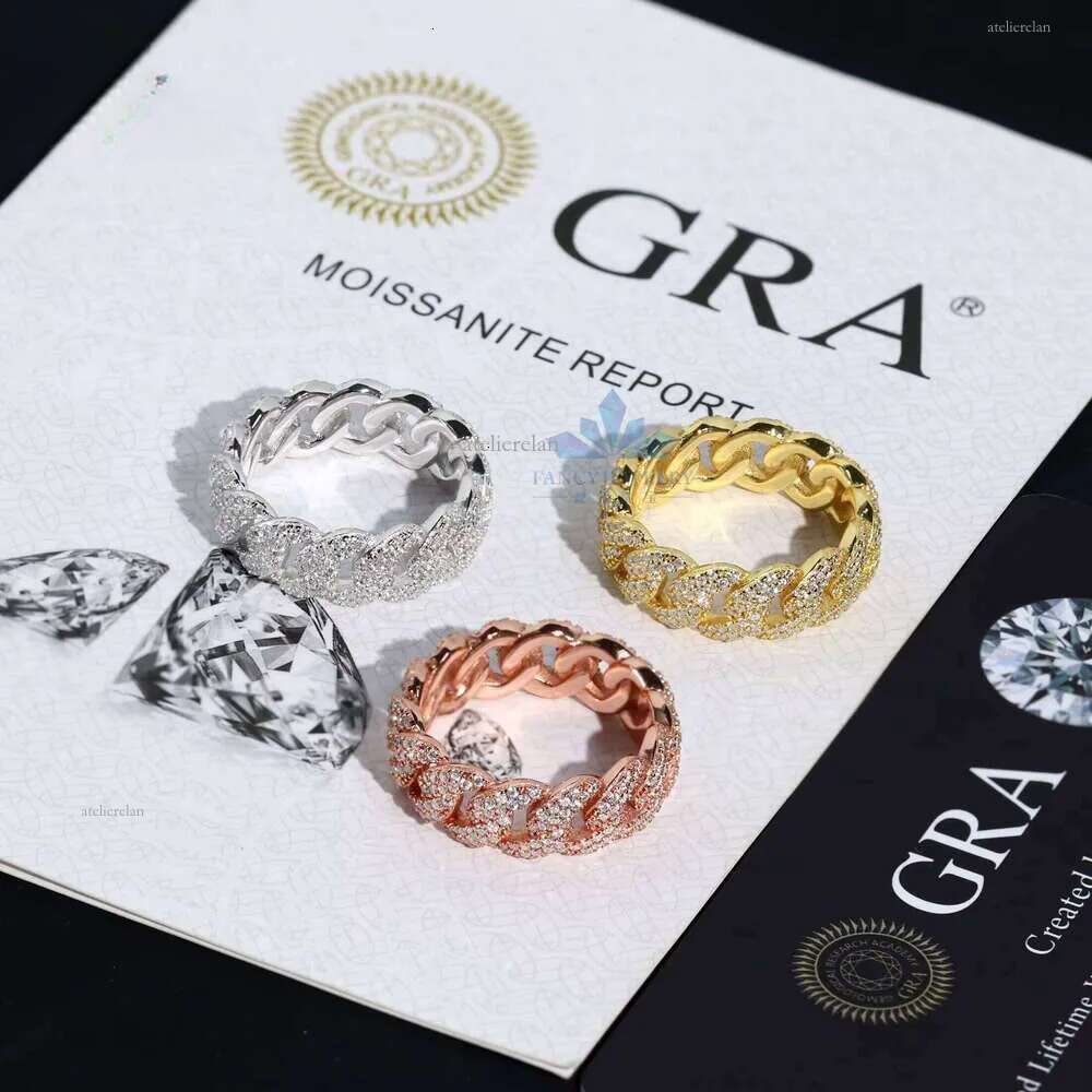 Wholesale 2025 New Unisex 7Mm Full Moissanite Iced Cuban Ring 18Mm Sier Men Weddings Parties Customizable Fashion Party Gift