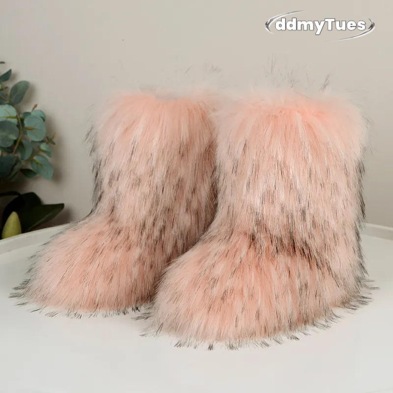 Fashion Fluffy Boots Plush Winter Booties Girl Women Snow Boot Ankle High Fur Platform Walking Sneakers TUES