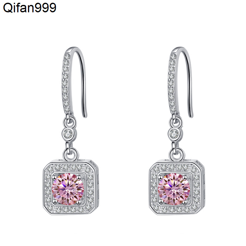 Fine Jewelry S925 Silver New Design GRA Test Drill Pen 1CT2 Blue Pink Colored Moissanite Dangle Pendant Earrings