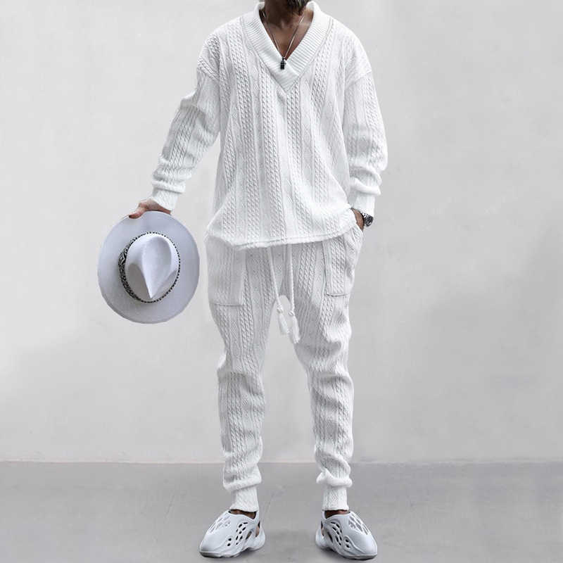 Designer tracksuit Men's Autumn Fashion Set V-Neck Jacquard Sweater and Casual Trousers Long Sleeve Outfit EU Size: S-3XL