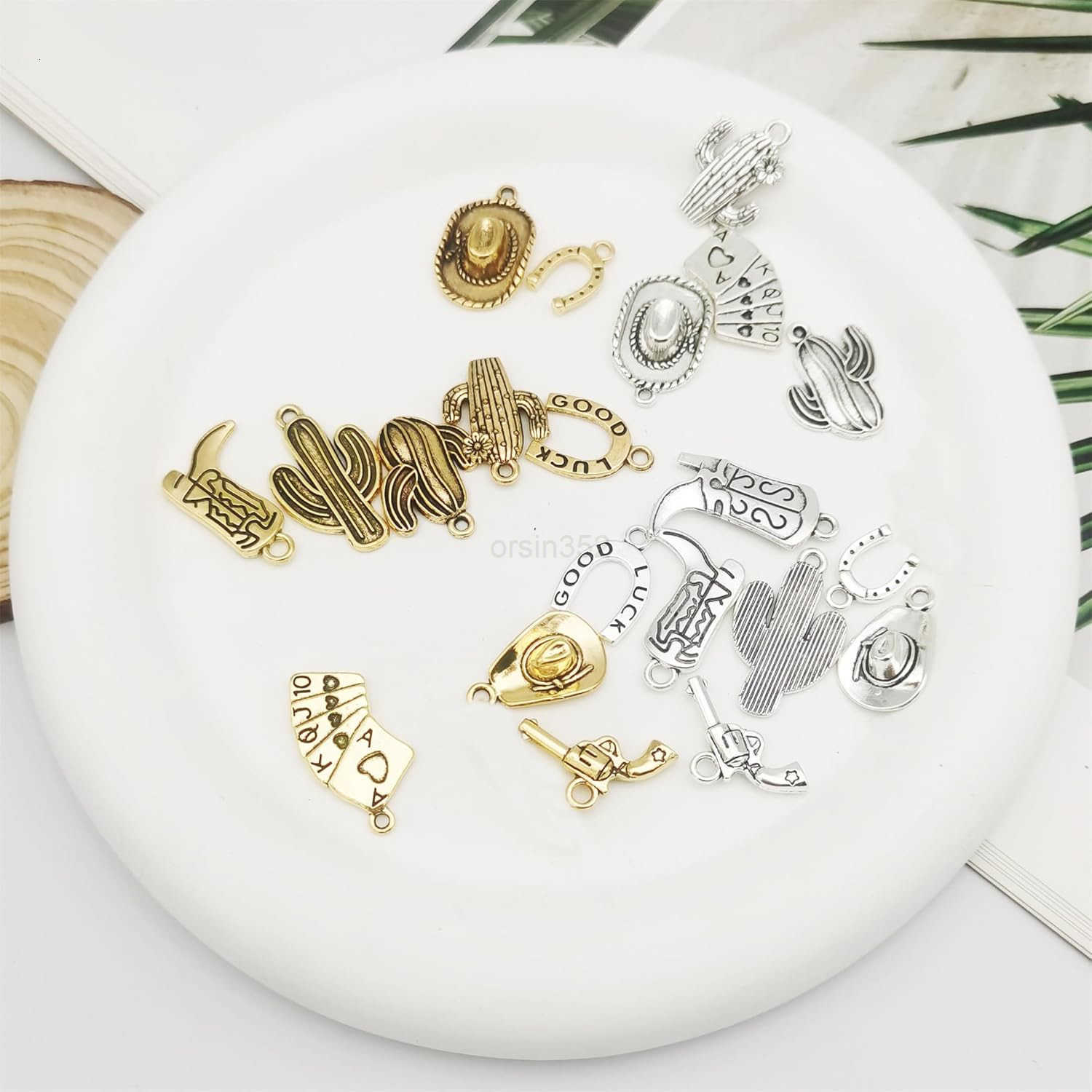 Wang 100 Grams Alloy Western Cowboy Cowgirl Charms Antique Silver Gold Color Boot Hat Pendants for Necklace Earrings Jewelry Making Women Gifts CraftW