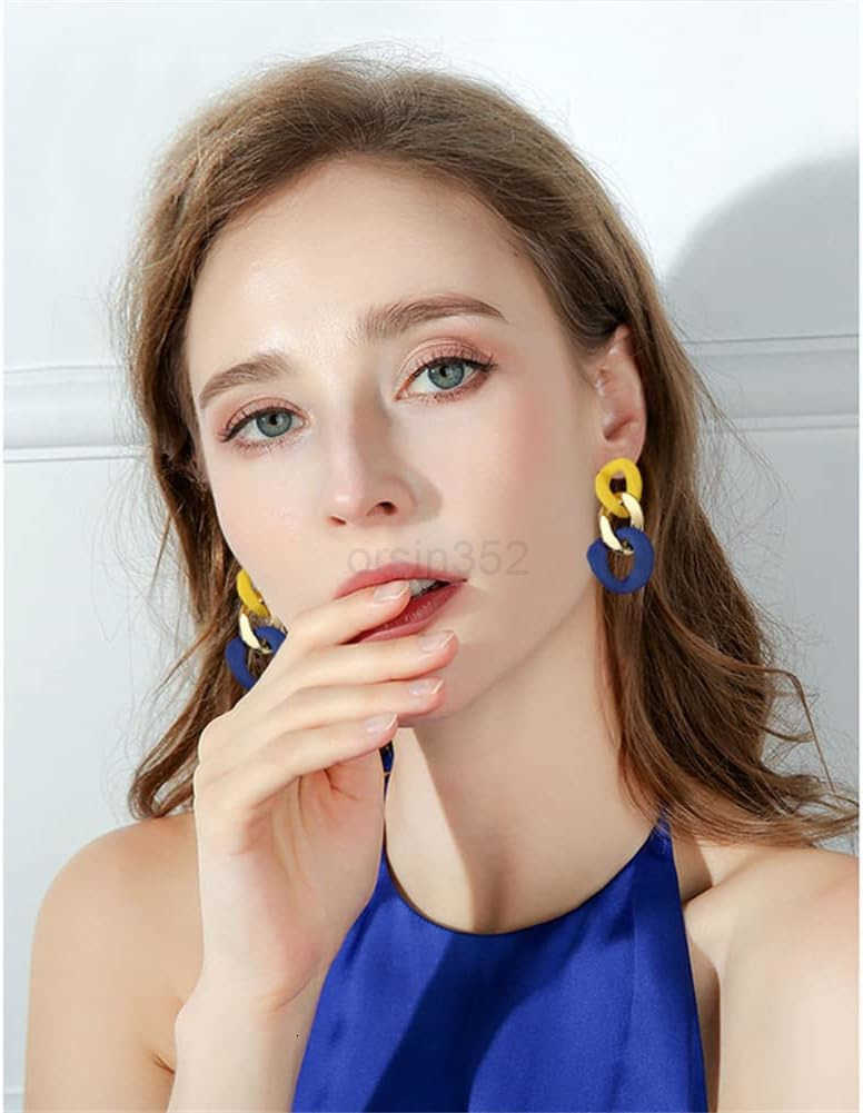 Charm Elegant Hollow Color Chain Acrylic Geometric Temperament Dangle Drop Earrings Bohemian Minimalist Hypoallergenic Jewelry GiftW250911