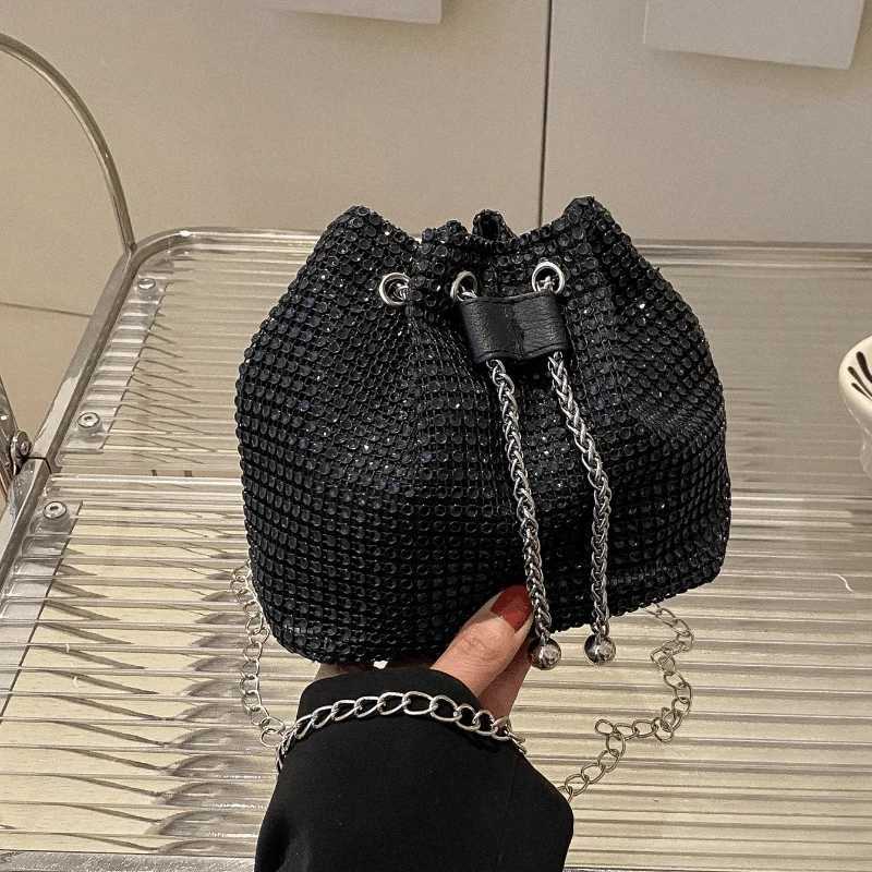 Sparkling Rhinestone Embellished Drawstring Crossbody Bag MultiFunctional Bucket Purse Formal Handbag for Women Daily Commute Z250911