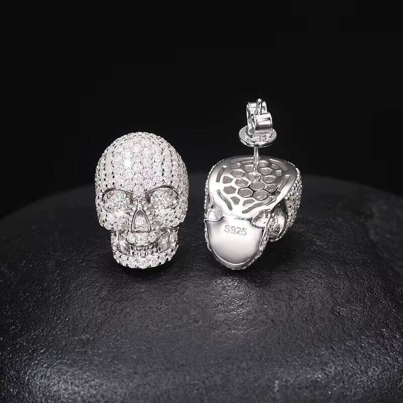 Fashion Skull S Sterling Sier Moissanite Stud Earrings Screw Back GRA Certificated Can Dia Test Jewelry